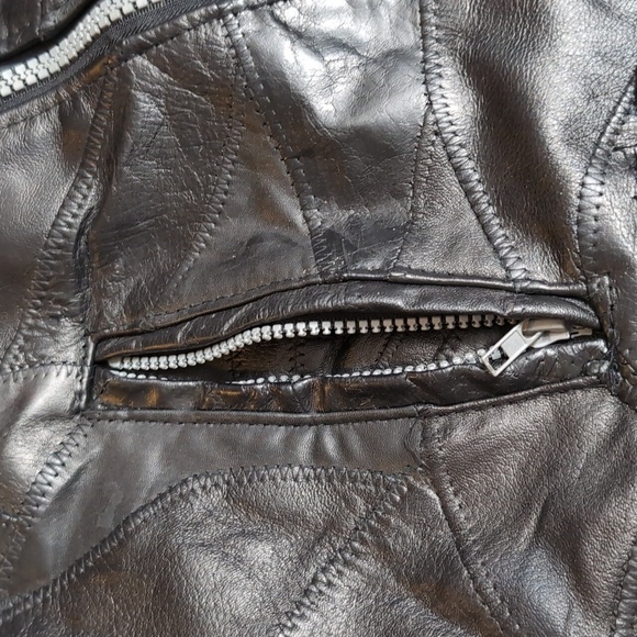 Diamond Plate Buffalo Leather Patchwork Motorcycle Jacket Size XL Insane Detail - Picture 15 of 17